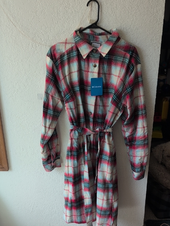 Columbia Dresses & Skirts - Columbia Red, Green and Cream Plaid Button-Up Shirt Dress